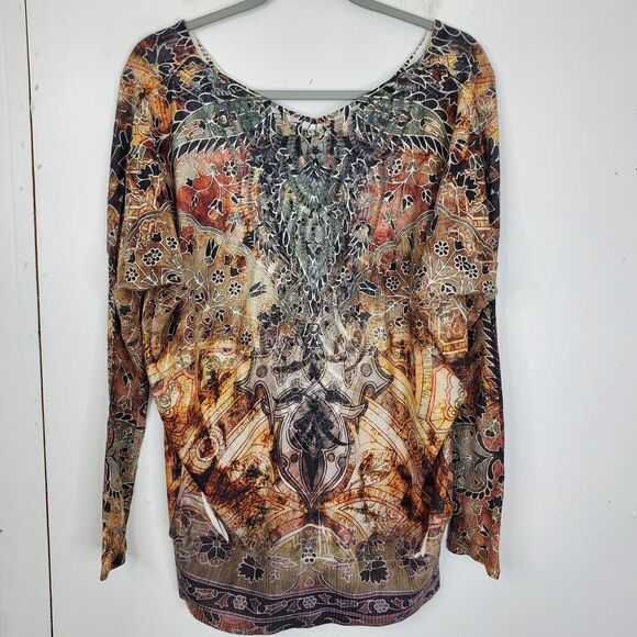 Womens Blouse Artsy Y2K All Over Studded Goblin Eclectic Bold Knit Neck WOmens M - Picture 1 of 10